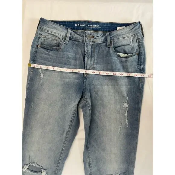 Old Navy Rockstar Mid Rise Distressed Light Wash Skinny Jeans Size 8 Regular - Picture 9 of 11